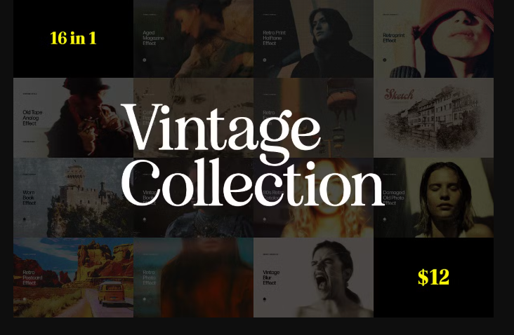 CreativeMarket – 16 in 1 Vintage Photo Effects Bundle 12727396 (Premium)