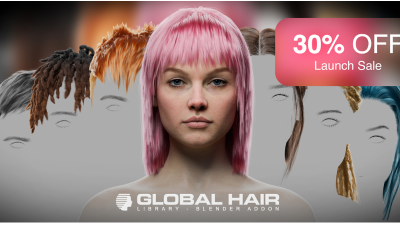 Globalhair – For Any Character – Hair Library v1.0.0 for Blender (Premium)