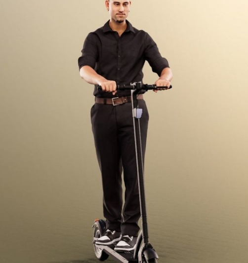 Elegant Man Driving Scooter low-poly 3d Model (Premium)