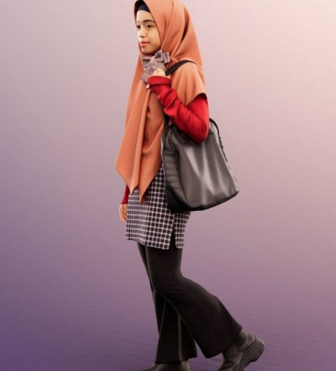 Stylish Girl With Headscarf And Bag low-poly 3d model (Premium)