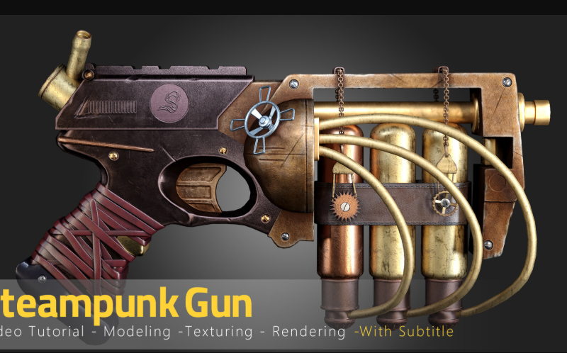 Artstation – Steampunk Gun Tutorial – Tutorial Full Process(With Subtitle) + Free Game Asset (Premium)